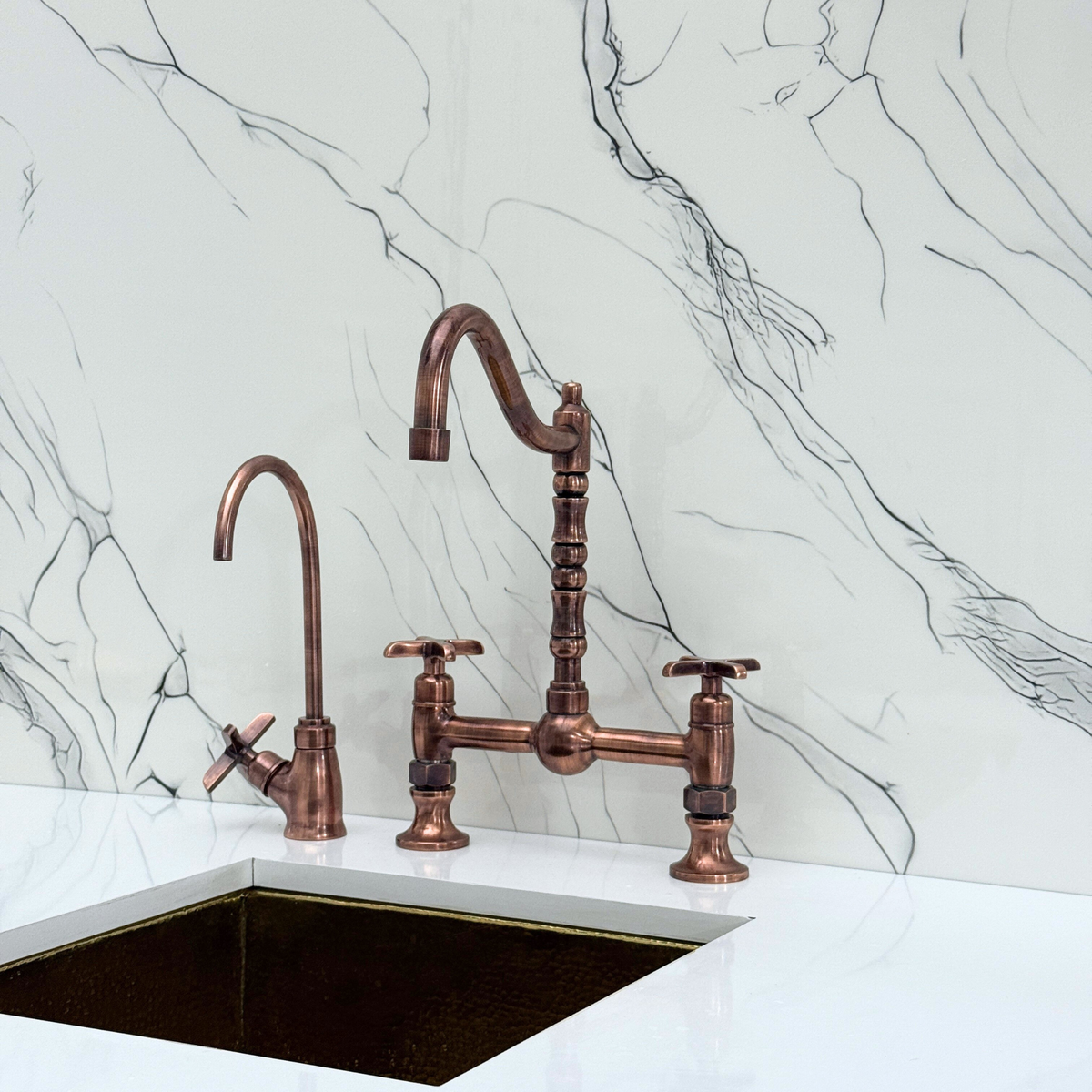 Antique Copper Victorian Bridge Kitchen Faucet with Cross Handles – Finsbury – alternate view 10