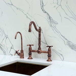 Antique Copper Victorian Bridge Kitchen Faucet with Cross Handles – Finsbury – alternate view 10