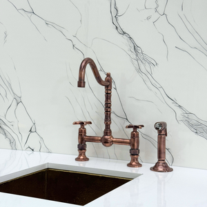 Antique Copper Victorian Bridge Kitchen Faucet with Cross Handles – Finsbury – alternate view 12