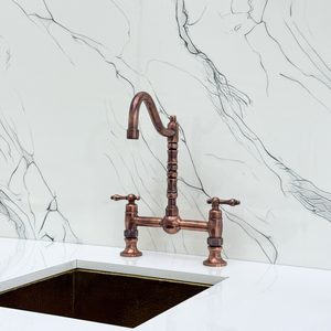 Antique Copper Victorian Bridge Kitchen Faucet with Lever Handles – Finsbury – alternate view 7