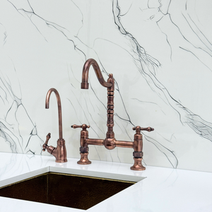 Antique Copper Victorian Bridge Kitchen Faucet with Lever Handles – Finsbury – alternate view 9