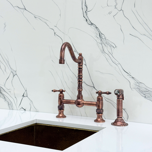 Antique Copper Victorian Bridge Kitchen Faucet with Lever Handles – Finsbury – alternate view 12