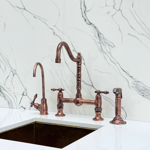 Antique Copper Victorian Bridge Kitchen Faucet with Lever Handles – Finsbury