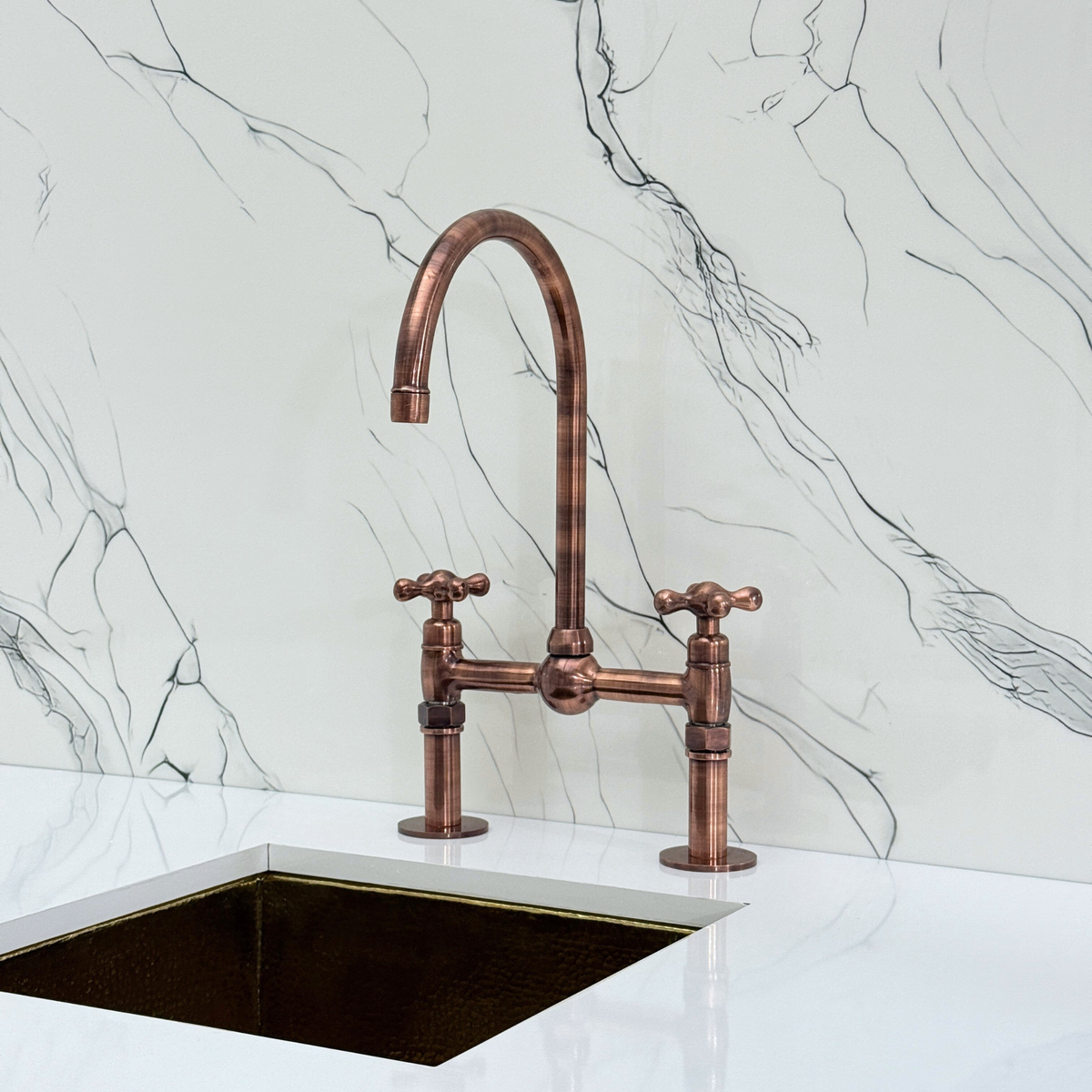 Antique Copper Bridge Kitchen Faucet with Cross Handles – Ashford – alternate view 7