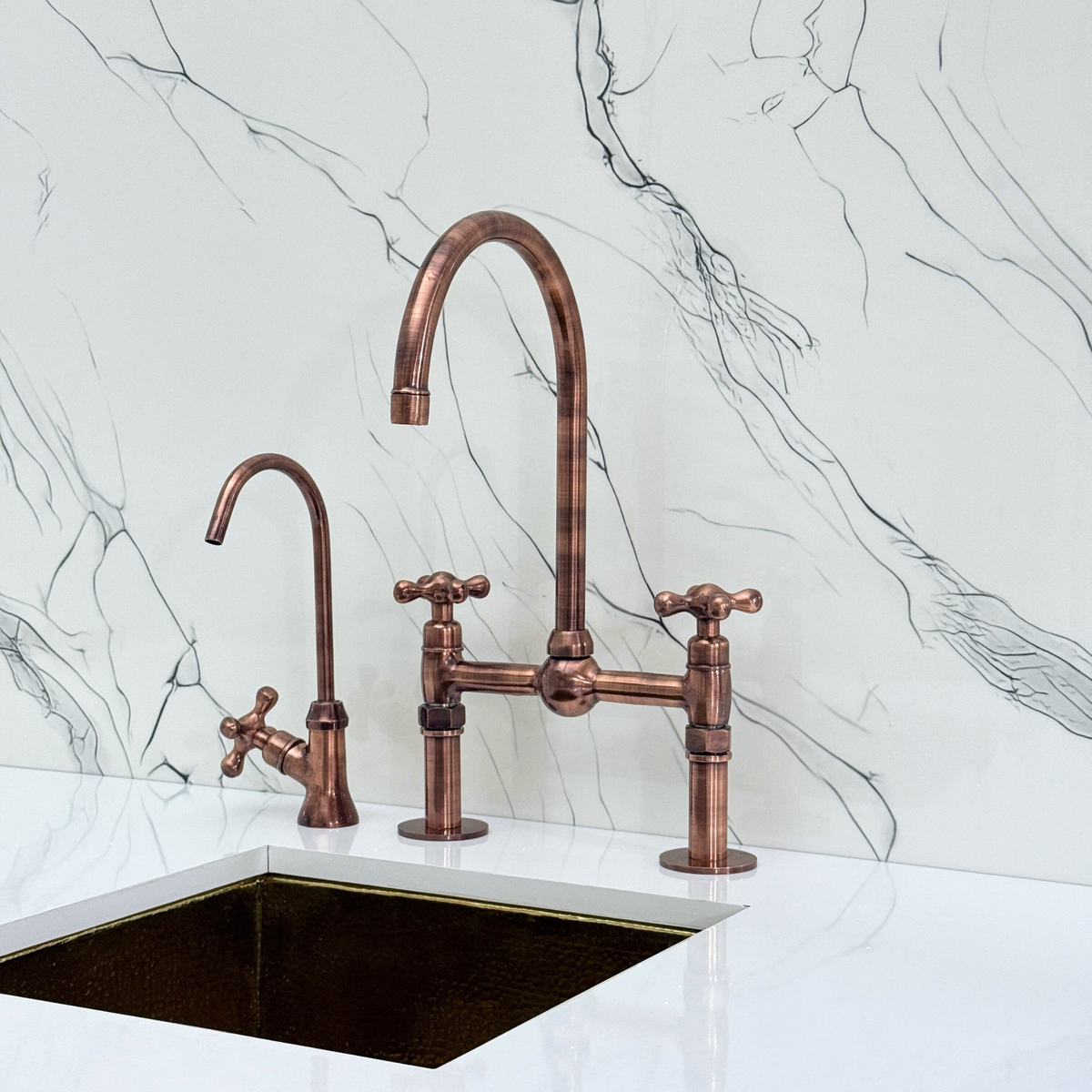 Antique Copper Bridge Kitchen Faucet with Cross Handles – Ashford – alternate view 9