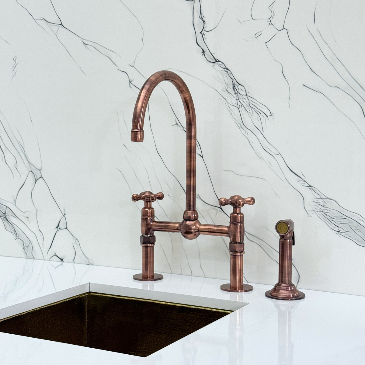 Antique Copper Bridge Kitchen Faucet with Cross Handles – Ashford – alternate view 11