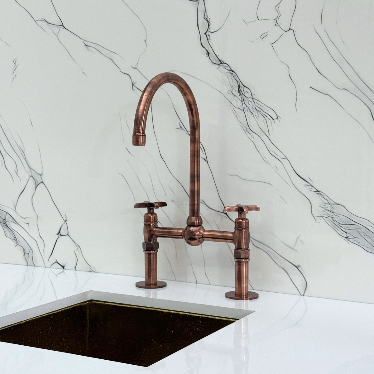 Antique Copper Bridge Kitchen Faucet with Cross Handles – Ashford – alternate view 8