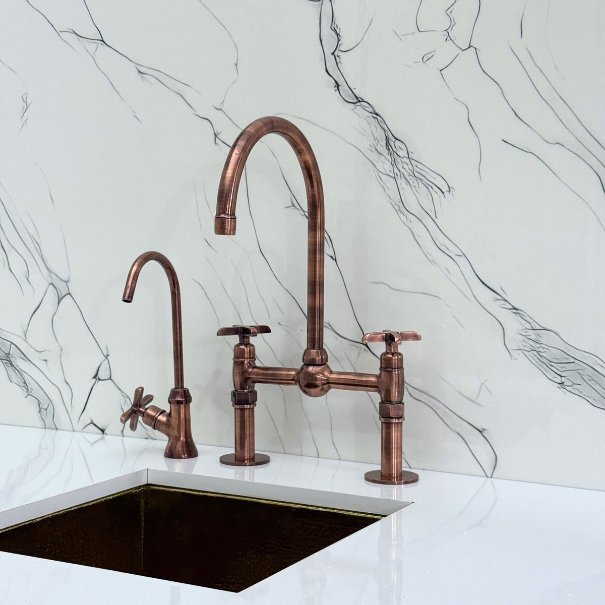Antique Copper Bridge Kitchen Faucet with Cross Handles – Ashford – alternate view 10