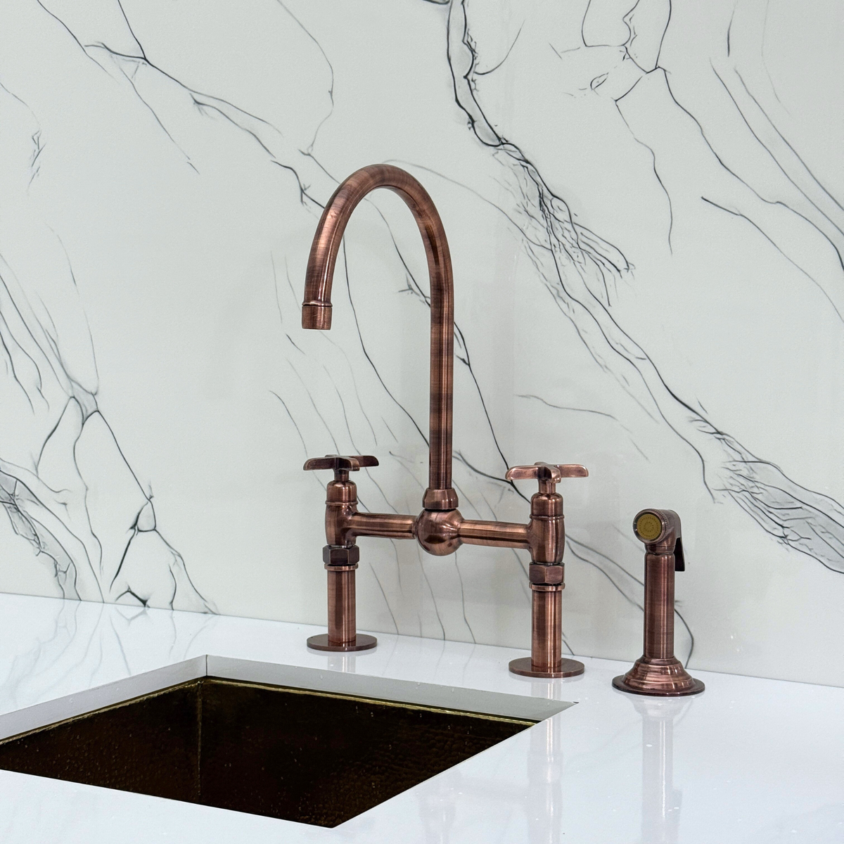 Antique Copper Bridge Kitchen Faucet with Cross Handles – Ashford – alternate view 12