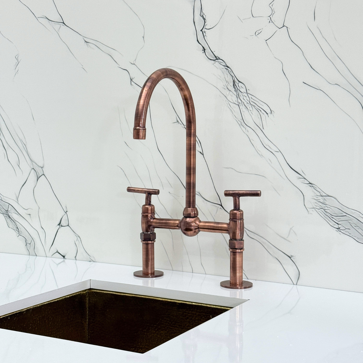 Antique Copper Bridge Kitchen Faucet with Lever Handles – Ashford – alternate view 9