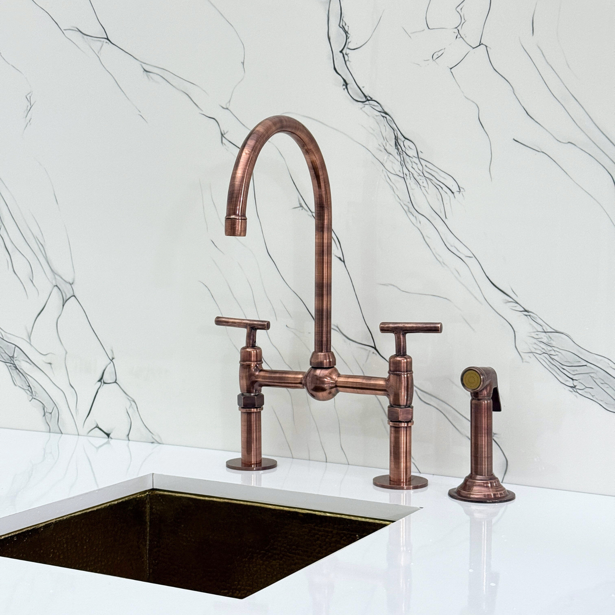 Antique Copper Bridge Kitchen Faucet with Lever Handles – Ashford – alternate view 13