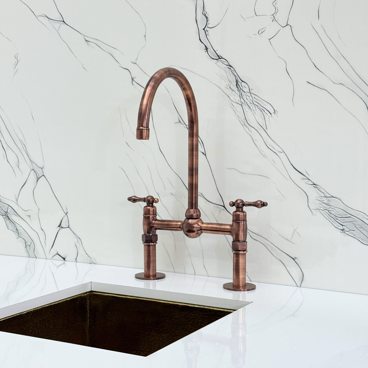 Antique Copper Bridge Kitchen Faucet with Lever Handles – Ashford – alternate view 8