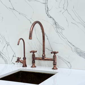 Antique Copper Bridge Kitchen Faucet with Cross Handles – Regent – alternate view 9