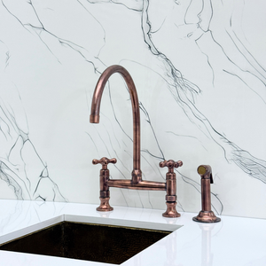Antique Copper Bridge Kitchen Faucet with Cross Handles – Regent – alternate view 12