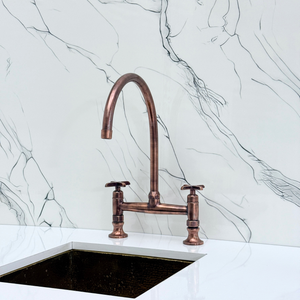 Antique Copper Bridge Kitchen Faucet with Cross Handles – Regent – alternate view 8