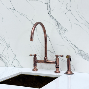 Antique Copper Bridge Kitchen Faucet with Lever Handles – Regent – alternate view 11