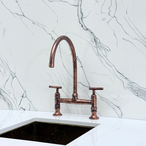 Antique Copper Bridge Kitchen Faucet with Lever Handles – Regent – alternate view 8