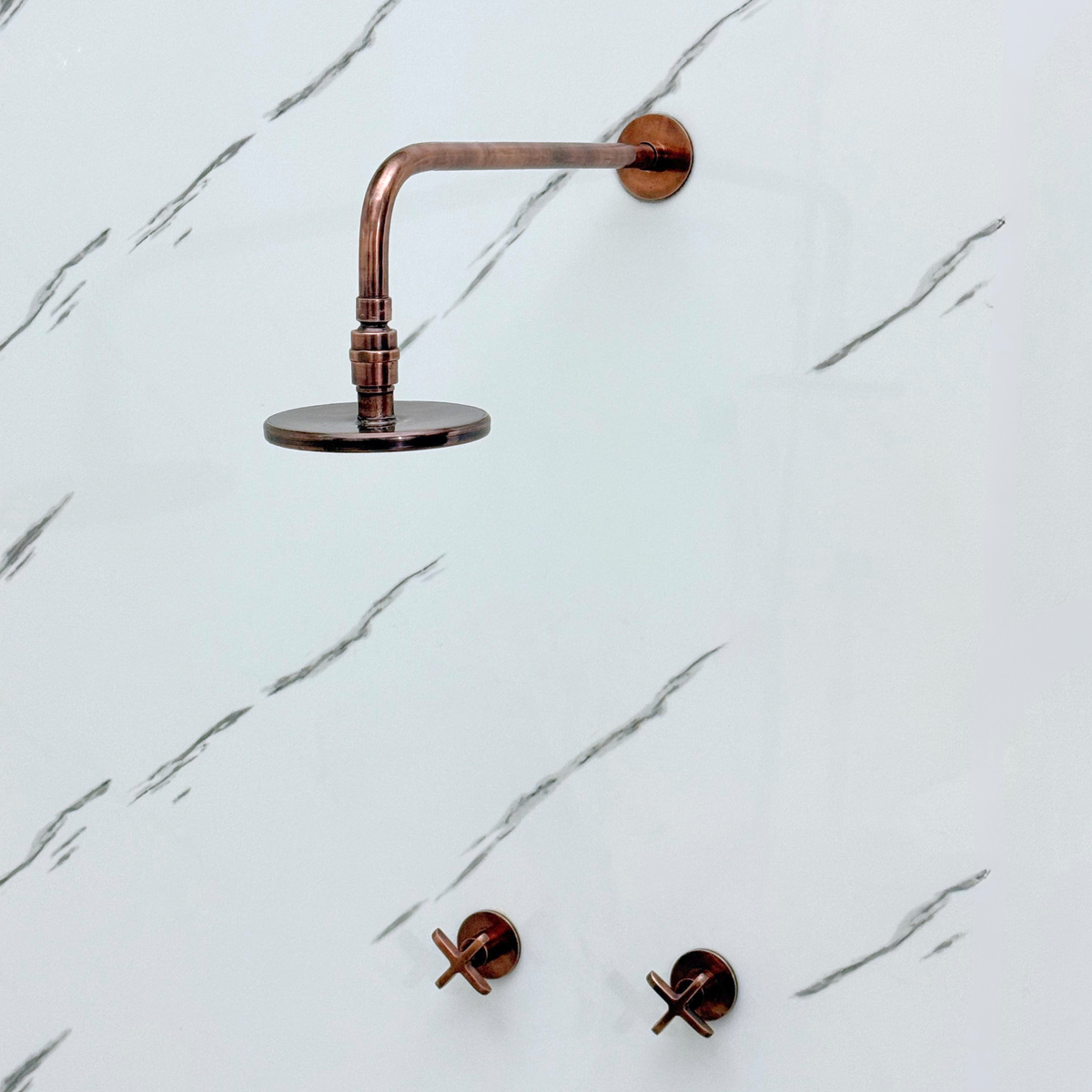 Antique Copper Adjustable Flat Round Rain Shower System — Straight arm (ACCSS-004) — detail view 4
