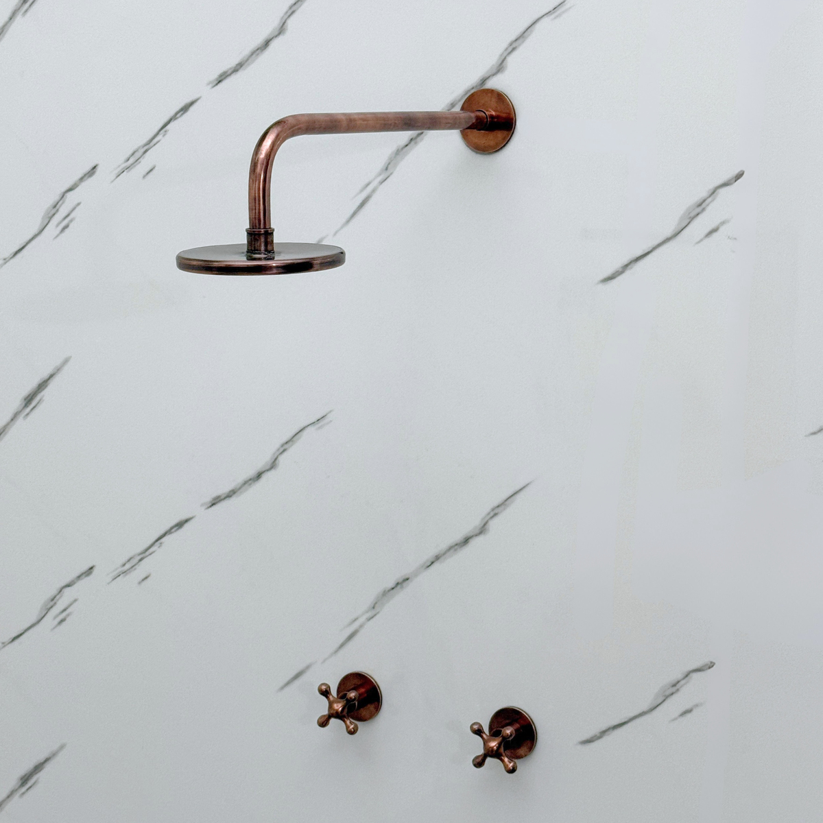 Antique Copper Adjustable Flat Round Rain Shower System — Straight arm (ACCSS-004) — detail view 8