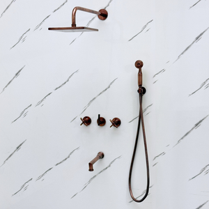 Antique Copper Adjustable Square Rain Shower System with Handheld & Tub Filler — Straight arm (ACCSS-016) — detail view 9