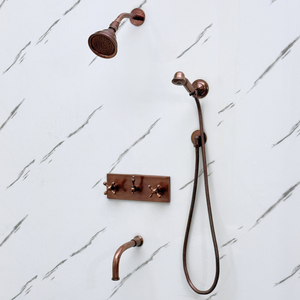 Antique Copper Adjustable Round Rain Shower System with Handheld & Tub Filler — Short arm (ACCSS-013) — detail view 3