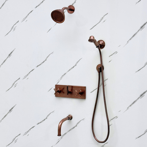 Antique Copper Adjustable Round Rain Shower System with Handheld & Tub Filler — Short arm (ACCSS-013) — detail view 8
