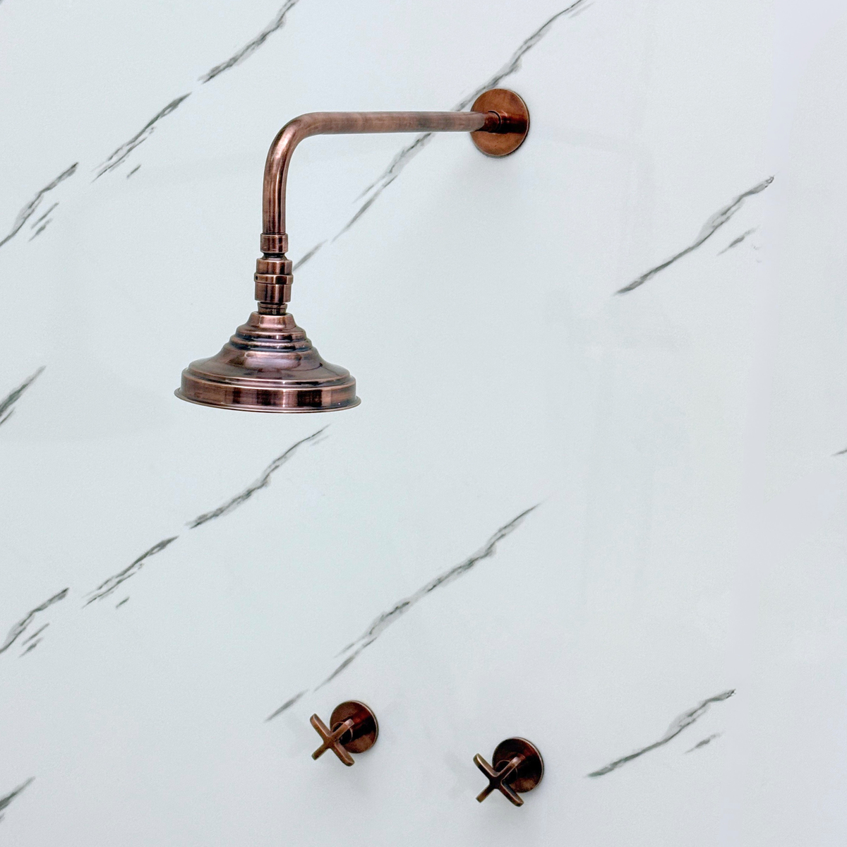 Antique Copper Adjustable Round Rain Shower System — Straight arm (ACCSS-005) — detail view 4