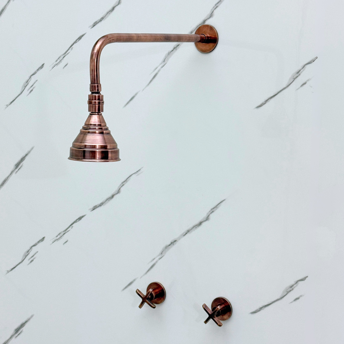 Antique Copper Adjustable Round Rain Shower System — Straight arm (ACCSS-006) — detail view 4