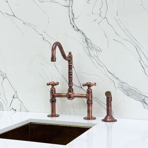 Antique Copper Victorian Bridge Kitchen Faucet with Cross Handles – Beaumont – alternate view 11