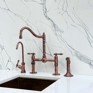 Antique Copper Victorian Bridge Kitchen Faucet with Lever Handles – Beaumont