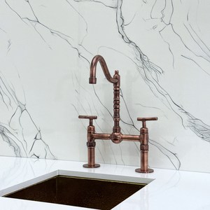 Antique Copper Victorian Bridge Kitchen Faucet with Lever Handles – Beaumont – alternate view 8