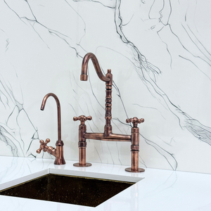 Antique Copper Victorian Bridge Kitchen Faucet with Cross Handles – Kensington – alternate view 8