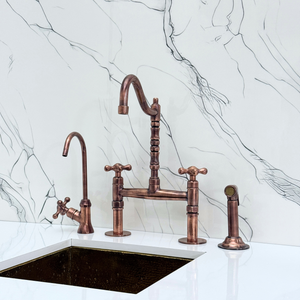 Antique Copper Victorian Bridge Kitchen Faucet with Cross Handles – Kensington