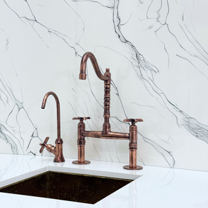 Antique Copper Victorian Bridge Kitchen Faucet with Cross Handles – Kensington – alternate view 11