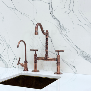 Antique Copper Victorian Bridge Kitchen Faucet with Lever Handles – Kensington – alternate view 11