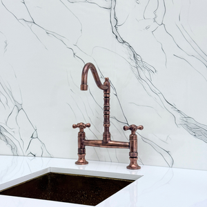 Antique Copper Victorian Bridge Kitchen Faucet with Cross Handles – Tavistock – alternate view 7