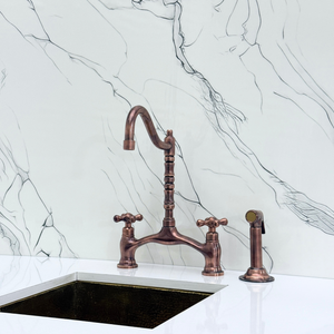 Antique Copper Victorian Bridge Kitchen Faucet with Cross Handles – Somerset – alternate view 11