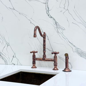 Antique Copper Victorian Bridge Kitchen Faucet with Cross Handles – Tavistock – alternate view 11