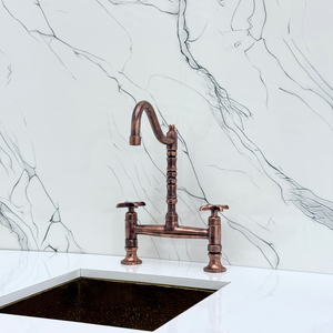 Antique Copper Victorian Bridge Kitchen Faucet with Cross Handles – Tavistock – alternate view 8