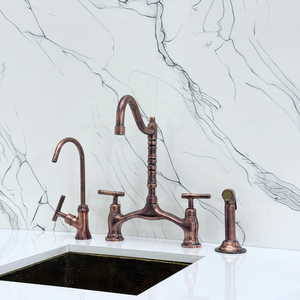 Antique Copper Victorian Bridge Kitchen Faucet with Lever Handles – Somerset – alternate view 4