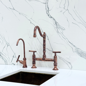 Antique Copper Victorian Bridge Kitchen Faucet with Lever Handles – Tavistock – alternate view 10