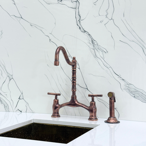 Antique Copper Victorian Bridge Kitchen Faucet with Lever Handles – Somerset – alternate view 12