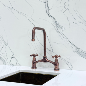 Antique Copper Vintage Bridge Kitchen Faucet with Cross Handles – Waverley – alternate view 7