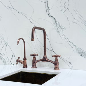 Antique Copper Vintage Bridge Kitchen Faucet with Cross Handles – Waverley – alternate view 9