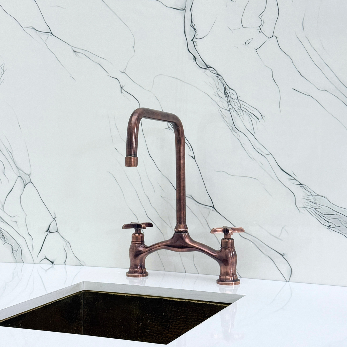 Antique Copper Vintage Bridge Kitchen Faucet with Cross Handles – Waverley – alternate view 8