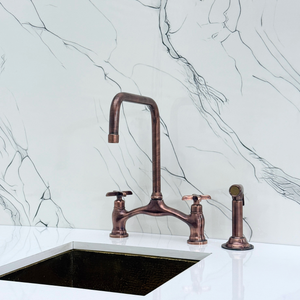 Antique Copper Vintage Bridge Kitchen Faucet with Cross Handles – Waverley – alternate view 12