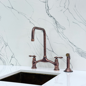 Antique Copper Vintage Bridge Kitchen Faucet with Lever Handles – Waverley – alternate view 11