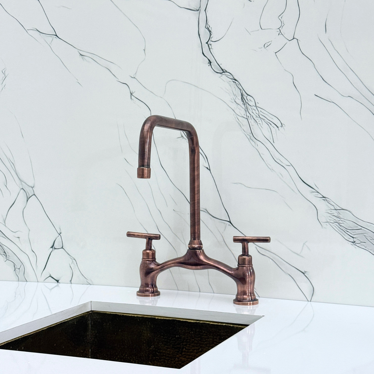 Antique Copper Vintage Bridge Kitchen Faucet with Lever Handles – Waverley – alternate view 8