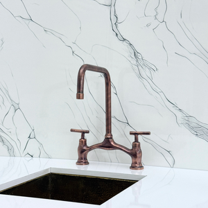 Antique Copper Vintage Bridge Kitchen Faucet with Lever Handles – Waverley – alternate view 8