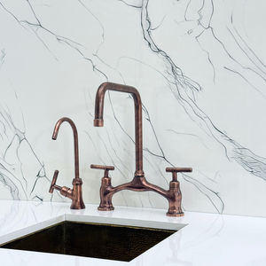 Antique Copper Vintage Bridge Kitchen Faucet with Lever Handles – Waverley – alternate view 10